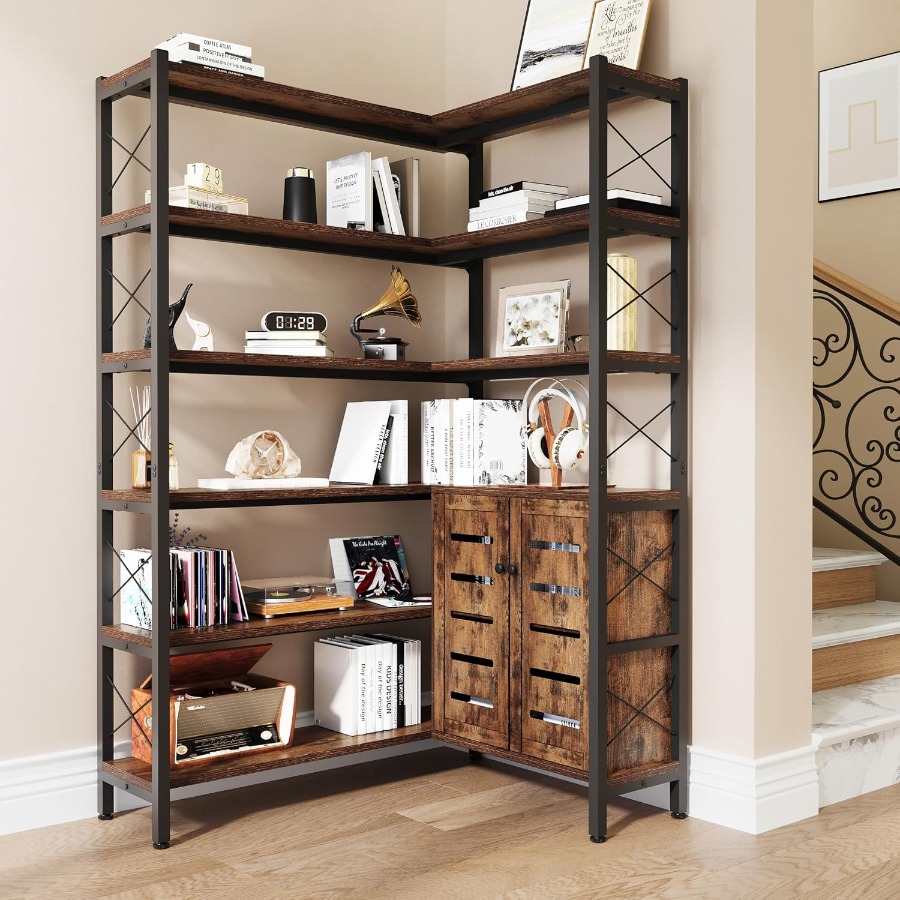 Bookshelf - 6-delige hoekboekenkast voor de woonkamer, metalen