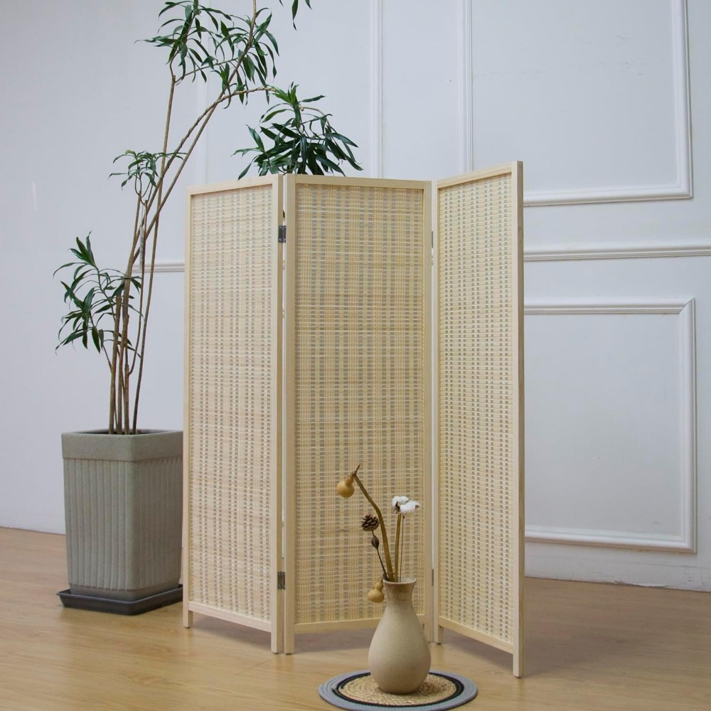 Partition Screen Divider - 3-delige korte kamerverdeler, beige vrijstaande scheidingswand,